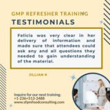 Feedback from Jillian K for SFPM's GMP Refresher Training