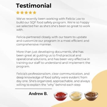 Testimonial from Andrew for SFPM Consulting's SQF Food Safety Program Development